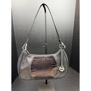 BRIGHTON Hilda Moon Purse Black Croc Embossed Pebbled Leather Demi Shoulder Bag